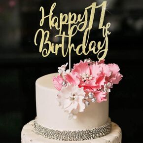Handmade Glitter happy birthday 11 Cake Topper, Eleven Happy Birthday Cake Bunting Decor,11th Birthday Party Decoration Supplies (Gold)