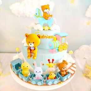 LaVenty Luxury Bear Cake Decoration Animal figurine Baby Shower Cake Topper Bears Train Giraffe Duck Bunny Cake Decoration Baby Shower Birthday Party Supplies