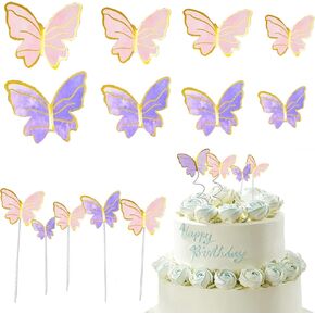 40 PCS Butterfly Cake Decoration Purple and Pink Mold Butterfly Decoration Cake Party Cake Topper مناسبة لعيد ميلاد السيدات ، أغطية كعكة حفل الزفاف