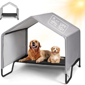 Dog Shade Shelter Outdoor Tent for Medium Large Dogs, Upgraded 2 in 1 Outdoor Dog House with Dog Bed, 4'x4'x3.6' Dog Tent Outdoor, Outside Sun Rain Canopy Pet House for Dog/Cat/Rabbit/Pig