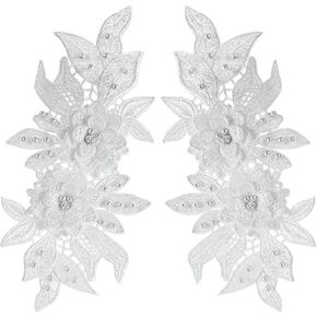 Misscrafts 3D Lace Beads Embroidery Patches Lace Flower Appliques with Pearl Embroidery Sewing On Patch for DIY Wedding Clothing Repairing Women