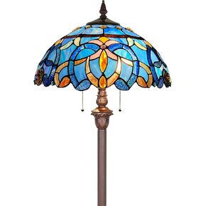 Capulina Tiffany Floor Lamp 2-Light 16 Inches Wide Blue Brown Style Stained Glass Standing Reading Floor Light for Living Room Bedroom Home Office