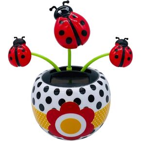 لعبة زهرة الرقص تعمل بالطاقة الشمسية ، Ladybird مع Seven Stars Solar Swingling Flip Flap Flower Flower Dancered Bobblehead Dancer Toy ، Car Windowsill Decoration Dancing Solar Dancing