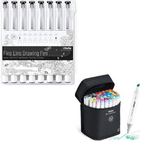 Ohuhu Fineliner Assists 8 Sister Micro Pens أصباغ أسود حبر مقاوم للماء الكحول.