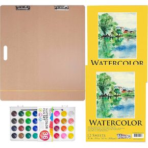 إمدادات فنون الولايات المتحدة 23 "× 26" رسم رسم فنان محفوظة مع 2 باكك من 11 "× 14" مميزة لوحة لوحة ألوان مائية ثقيلة ، 140 رطل (300GSM) و 36 ملونة