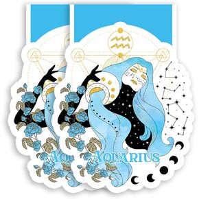 (2Pcs) Aquarius Horoscope Magnetic Bookmark Zodiac Book Page Markers Gift for Reading Lover Nerd Book Addict Bookish Bookworm Reader Office Stationery - Size 3"x2.2" When Folded
