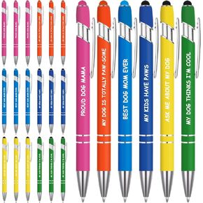 Supervitae 24 PCS Dog Mom Mom Pen Set Dog Lover Gifts Black Ink Ballpoint Funny Dog Pens with Stylus Tip Adults Writing Office Supplies