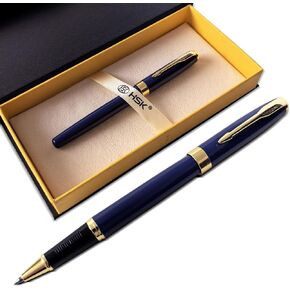HSK Ballpoint Pens Pentain Pen مع تقليم ذهبي ، مجموعة مربع هدايا ، متوفرة باللون الأسود ، الأحمر ، الأزرق البحري ، عرض خط التعبئة الأسود 0.5 مم (أزرق)