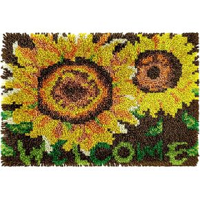FJEOLEN Latch Hook Rug Kit, Sunflower Pattern Printed Canvas Rug Latch Hook Kits, DIY Embroidery Kits Home Decor, Handmade Needlework Crafts for Adults Beginners 20.47 x 14.97 inches