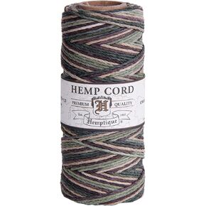 Hemptique 100% Hemp Cord Spool - 62.5 Meter Hemp String - Made with Love - No. 20 ~ 1mm Cord Thread for Jewelry Making, Macrame, Scrapbooking, DIY, & More - Variegated Camo