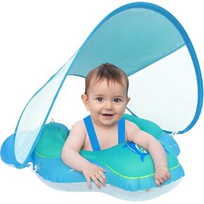 بركة الأطفال ، تعويم ، Meegoo Baby Swim Float مع مظلة قابلة للإزالة وحماية upf50+ ، حمام سباحة قابلة للنفخ للرضع يطفو على الأطفال الذين تتراوح أعمارهم بين 3-36 أشهر ، ومدرب السباحة