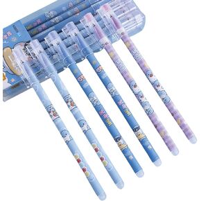12 PCS لطيف الكرتون القرش محو الهلام القابلة للمحفز أقل 0.5 ملم الحبر الأزرق على السلس كتابة مستلزمات مدرسية ضئيلة للنساء للبنات الفتيات (الأزرق الحبر)