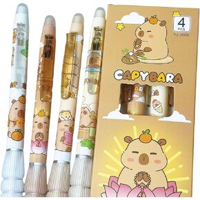 4 Pcs Erasable Gel Pens Capybara Erasable Pen Cute Retractable Pens 0.5mm Black Ink Pen Office School Supplies Cartoon Erasable Pen for Women Girls Boys (Capybara-Black Ink)