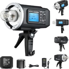 Godox AD600BM Bowens Mount 600Ws GN87 High Speed Sync Outdoor studio Flash Strobe Monolight Light with 2.4G Wireless X System & 8700mAh Battery with 15x17cm Softbox & Filter & USB LED