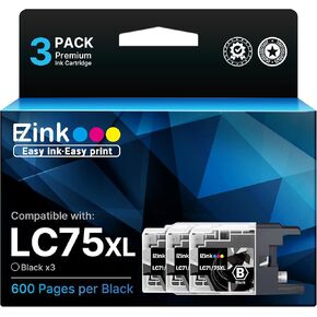 E-Z حبر خرطوشة الحبر المتوافقة مع Brother LC-75 XL LC75 XL LC-71 XL LC71XL عائد عالي التوافق مع MFC-J6510DW MFC-J6710DW MFC-J6910DW MFC-J280W MFC-J425W (Black ، 3 Pack)
