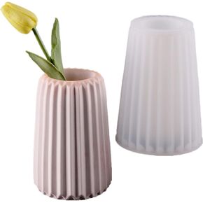 3D Vertical Stripe Vase Plaster Concrete Flower Pot Silicone Mold Succulent Planter Cement Clay Mold Pen Holder Mould