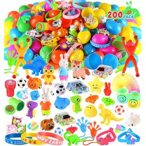 Gloween 200 Pack Prefilled Easter Eggs with Assorted Toys, Easter Surprise Eggs for Easter Basket Stuffers/Fillers, Easter Eggs Hunt, Classroom Prize Supplies, Party Favors Bulk for Kids