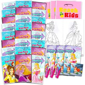 Disney Princess Mini Coloring Play Packs - 24 PC Backle مع 24 Disney Princess Grab و Go Play Packs مع صفحات التلوين والملصقات والمزيد | تفضل حزب ديزني الأميرة بالجملة