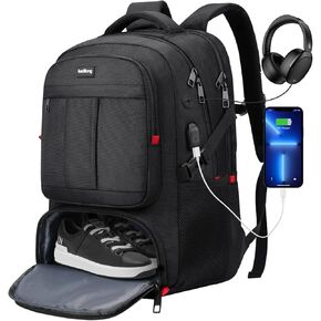Travel Business Laptop Backpack for Men with Shoe Compartment Fit 18.4 Inch Laptop,Sport Gym Bag for College Hiking Camping Business Working,Extra Large School Bookbag for Women Boys,Black