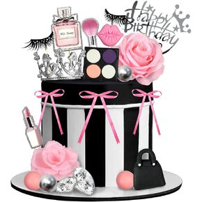 Makeup Cake Decorations Spa Birthday Cake Topper with Cosmetics Artificial Rose Crown for Girls Spa Makeup Birthday Party Supplies