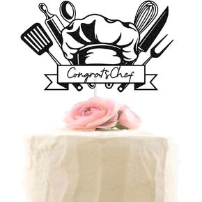 تهانينا Chef Cake Topper ، Decors Chef's Creaduation Cake ، فئة 2024 لوازم زخرفة الحفلات ، Black Glitter
