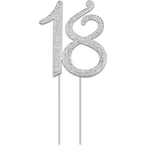 18 Cake Topper, Number 18 Birthday Cake Topper, Crystal Happy 18th Birthday Cake Topper, Rhinestones 18th Cake Topper Decoration for Women Girls Birthday and Anniversary Party Cake Decoration, Silver