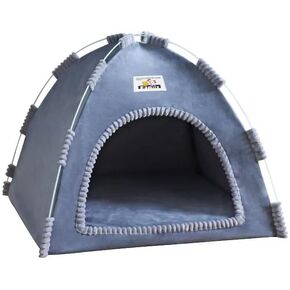 Indoor Cat Tent for Kittens & Small Pets, Foldable 2-in-1 Cat House with Washable Cushion, Portable Gray Cat Bed (16.6''x16.6''x14.2'')