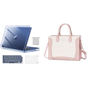 MOSISO Compatible with MacBook Air 15 inch Case M4 M3 M2 2025 2024 2023 A3241 A3114 A2941, Plastic Hard Case&Keyboard Cover&Screen Film&Pouch&Large Capacity Teacher Work Handbag,Crystal Midnight&Pink