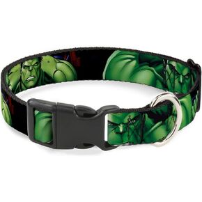 Dog Collar Plastic Clip Marvel Hulk Close Up Poses 18 to 32 Inches 1.5 Inch Wide