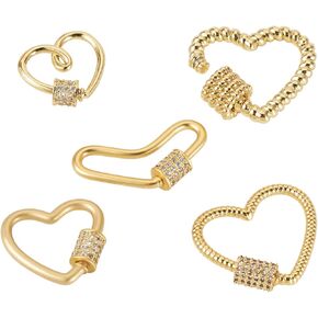 Pandahall 5Pcs Brass Oval Screw Carabiner Lock Charms Clasps 17.3x10.5x2mm Real 18K Gold Long-Lasting Plated Micro Pave Cubic Zirconia Keychain Clip Hook for Necklaces Jewelry Making