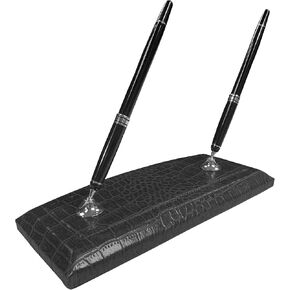 Dacasso Black Crocodile Embossed Leather Double Pen Stand