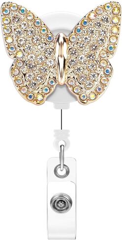 Soleebee 24'' Retractable Badge Reel, Bling Crystal Rhinestones Nurse ID Badge Holder with 360° Swivel Alligator Clip 1 Pack (Butterfly B) in Kuwait