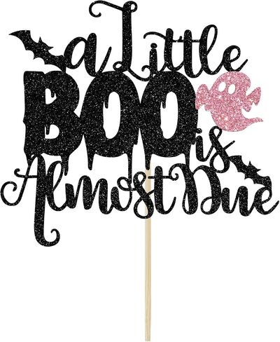 A Little Boo is Almost Due Cake Topper, Halloween Baby Shower Decorations for Girl, Girls Halloween Theme Baby Shower Birthday Party Decorations(Pink) in Saudi Arabia