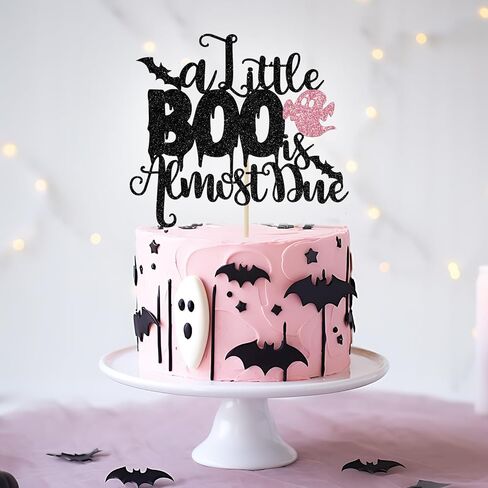A Little Boo is Almost Due Cake Topper, Halloween Baby Shower Decorations for Girl, Girls Halloween Theme Baby Shower Birthday Party Decorations(Pink) in Saudi Arabia
