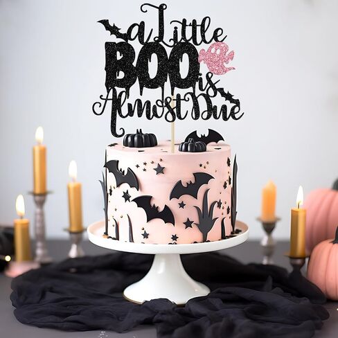 A Little Boo is Almost Due Cake Topper, Halloween Baby Shower Decorations for Girl, Girls Halloween Theme Baby Shower Birthday Party Decorations(Pink) in Saudi Arabia