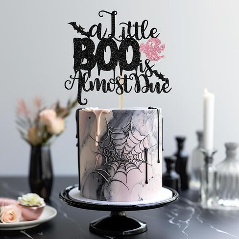A Little Boo is Almost Due Cake Topper, Halloween Baby Shower Decorations for Girl, Girls Halloween Theme Baby Shower Birthday Party Decorations(Pink) in Saudi Arabia