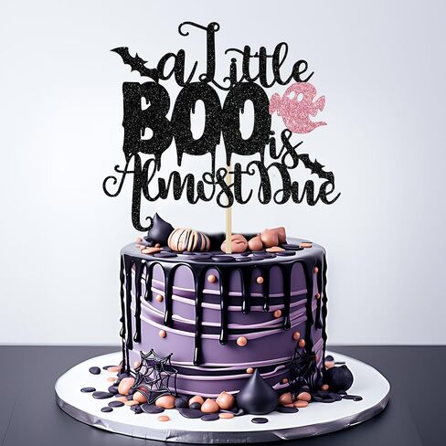A Little Boo is Almost Due Cake Topper, Halloween Baby Shower Decorations for Girl, Girls Halloween Theme Baby Shower Birthday Party Decorations(Pink) in Saudi Arabia
