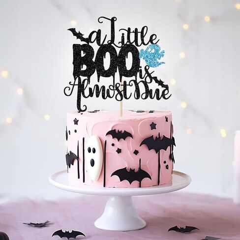 A Little Boo is Almost Due Cake Topper, Halloween Baby Shower Decorations for Girl, Girls Halloween Theme Baby Shower Birthday Party Decorations(Pink) in Kuwait