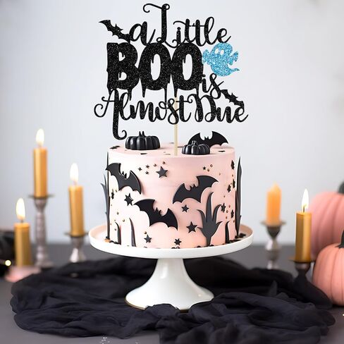A Little Boo is Almost Due Cake Topper, Halloween Baby Shower Decorations for Girl, Girls Halloween Theme Baby Shower Birthday Party Decorations(Pink) in Kuwait