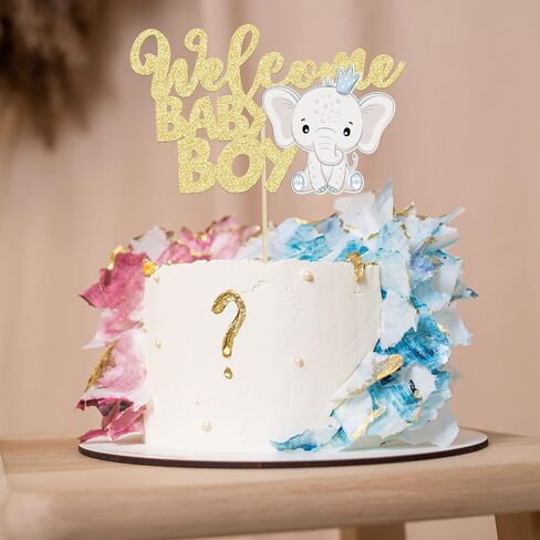 Gyufise Blue Elephant كعكة عيد ميلاد سعيد Topper - Glitter Jungle Animal موضوع اختيار ديكورات للاستحمام الطفل ، لوازم الحفلات الأولاد (1 مساءً) in Saudi Arabia