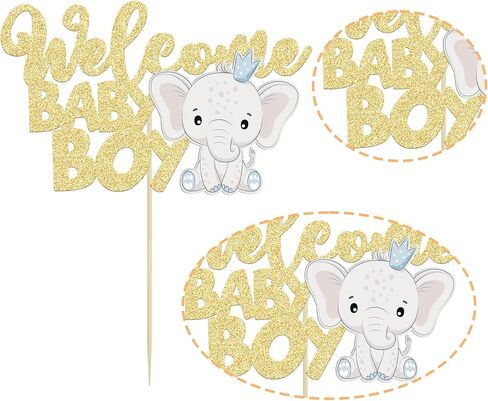 Gyufise Blue Elephant كعكة عيد ميلاد سعيد Topper - Glitter Jungle Animal موضوع اختيار ديكورات للاستحمام الطفل ، لوازم الحفلات الأولاد (1 مساءً) in Saudi Arabia