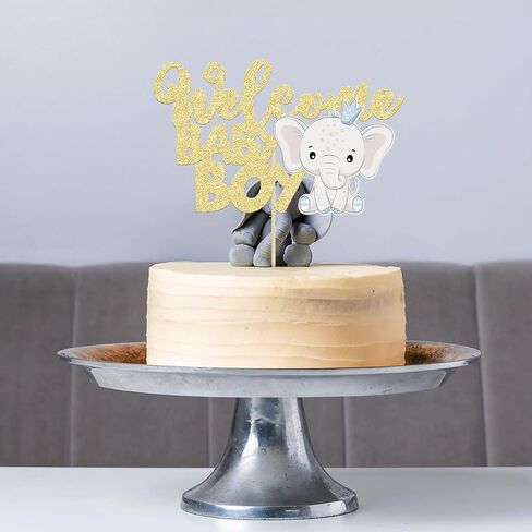 Gyufise Blue Elephant كعكة عيد ميلاد سعيد Topper - Glitter Jungle Animal موضوع اختيار ديكورات للاستحمام الطفل ، لوازم الحفلات الأولاد (1 مساءً) in Saudi Arabia