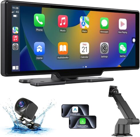 Portable Apple Carplay Screen for Car, 9" HD Car Stereo Screen with Android Auto& Carplay, 1080p Backup Camera, Voice Control, Mirror Link, Bluetooth, GPS Navigation, Aux- Fits All Vehicles in Saudi Arabia