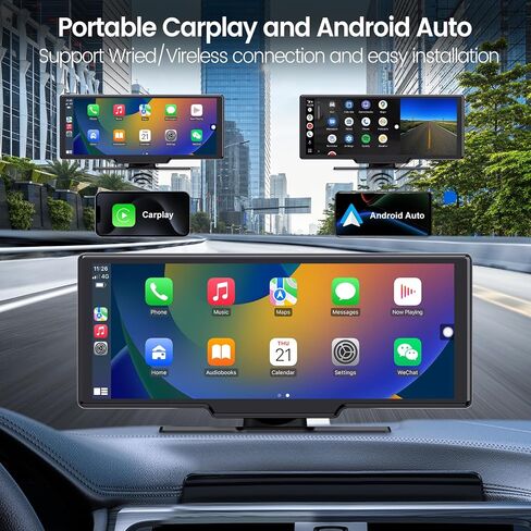 Portable Apple Carplay Screen for Car, 9" HD Car Stereo Screen with Android Auto& Carplay, 1080p Backup Camera, Voice Control, Mirror Link, Bluetooth, GPS Navigation, Aux- Fits All Vehicles in Saudi Arabia