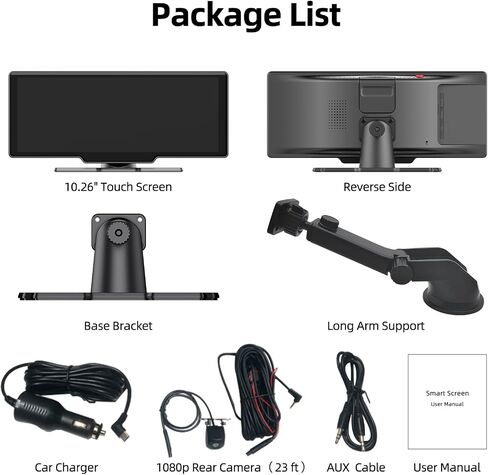 Portable Apple Carplay Screen for Car, 9" HD Car Stereo Screen with Android Auto& Carplay, 1080p Backup Camera, Voice Control, Mirror Link, Bluetooth, GPS Navigation, Aux- Fits All Vehicles in Saudi Arabia