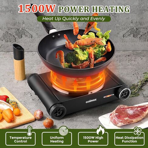 طبق تسخين Cusimax، موقد كهربائي 1800 واط، موقد مزدوج مع درجة حرارة قابلة للتعديل، موقد زجاجي سيراميك بالأشعة تحت الحمراء، ألواح ساخنة محمولة للطهي، متوافقة مع جميع أواني الطبخ in Kuwait