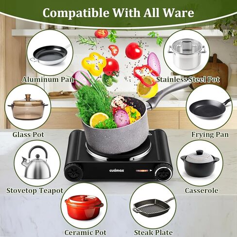 طبق تسخين Cusimax، موقد كهربائي 1800 واط، موقد مزدوج مع درجة حرارة قابلة للتعديل، موقد زجاجي سيراميك بالأشعة تحت الحمراء، ألواح ساخنة محمولة للطهي، متوافقة مع جميع أواني الطبخ in Kuwait