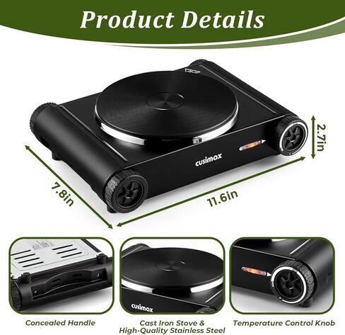 طبق تسخين Cusimax، موقد كهربائي 1800 واط، موقد مزدوج مع درجة حرارة قابلة للتعديل، موقد زجاجي سيراميك بالأشعة تحت الحمراء، ألواح ساخنة محمولة للطهي، متوافقة مع جميع أواني الطبخ in Kuwait