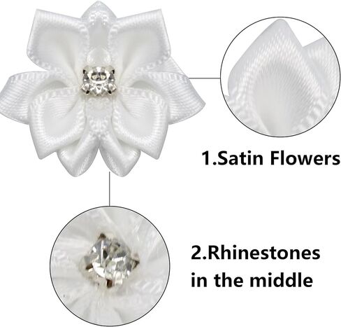 pson 50PCS 1.18 Inch Satin Ribbon Flowers, Tiny Flower Applique, Rose Rhinestone Applique for DIY, Craft, Wreath, Wrapping (White) in Saudi Arabia