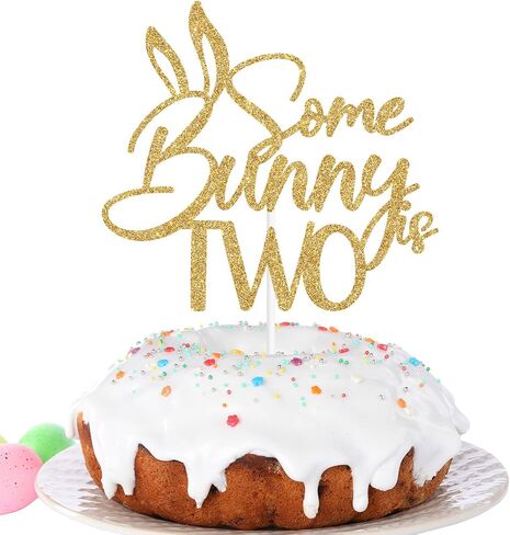 Some Bunny is Two Cake Topper, Bunny 2nd Birthday/Two Sweet, Rabitt Ear Theme 2nd Birthday Party Decorations, Easter Birthday Cake Decorations for Boys Girls in Saudi Arabia